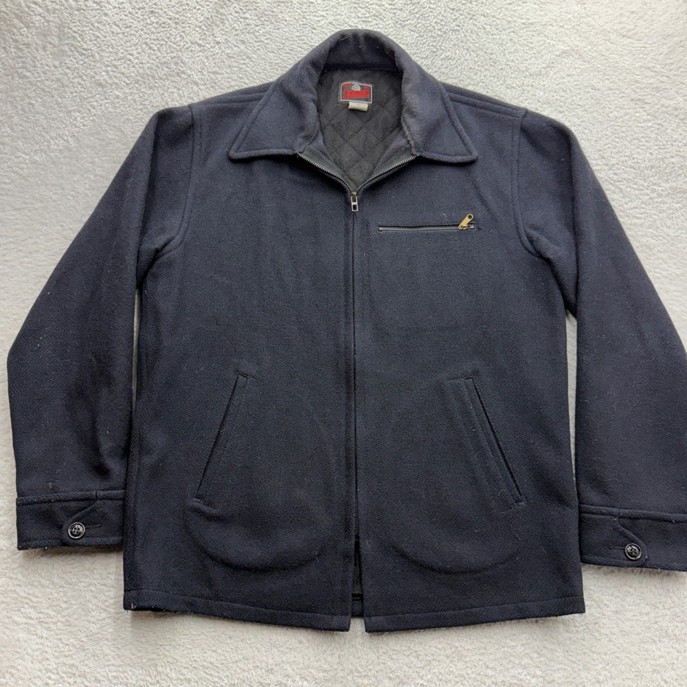 Johnson Woolen Mills Mens Navy Blue Wool Blend Full Zip Jacket Style 1073‎ Small